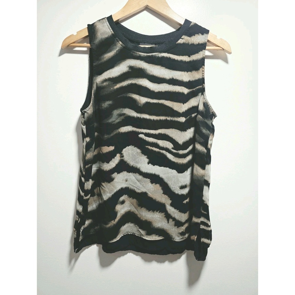 Mossimo Womens Blouse Black Tan Animal Print Sleeveless  Tank Top Size M